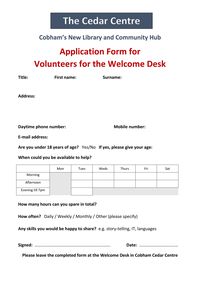 Cedar Centre Volunteer Application Form